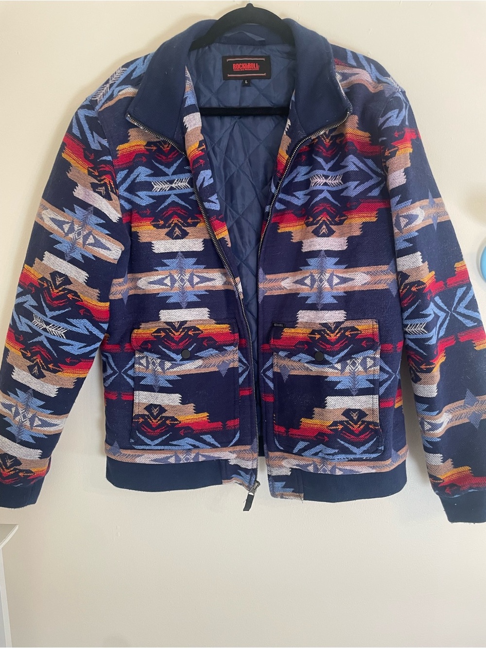 Rock & Roll Denim Navy Aztec-Print Zip Jacket